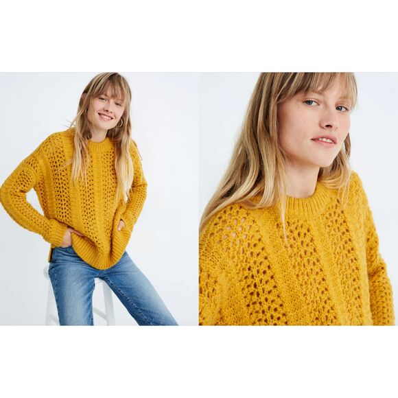 Madewell Pointelle Crochet Pullover Sweater Cream / Blush - Picture 7 of 7